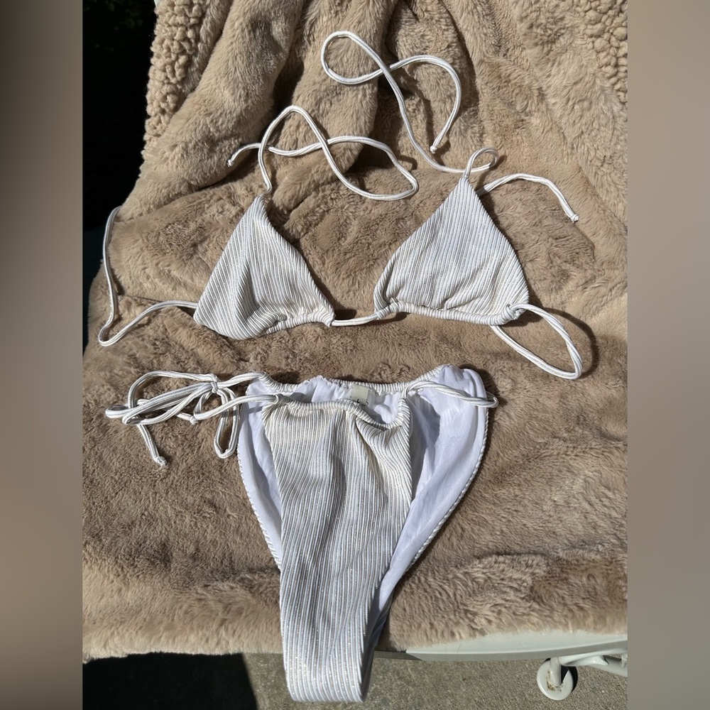 MHB white with gold ribbing bikini